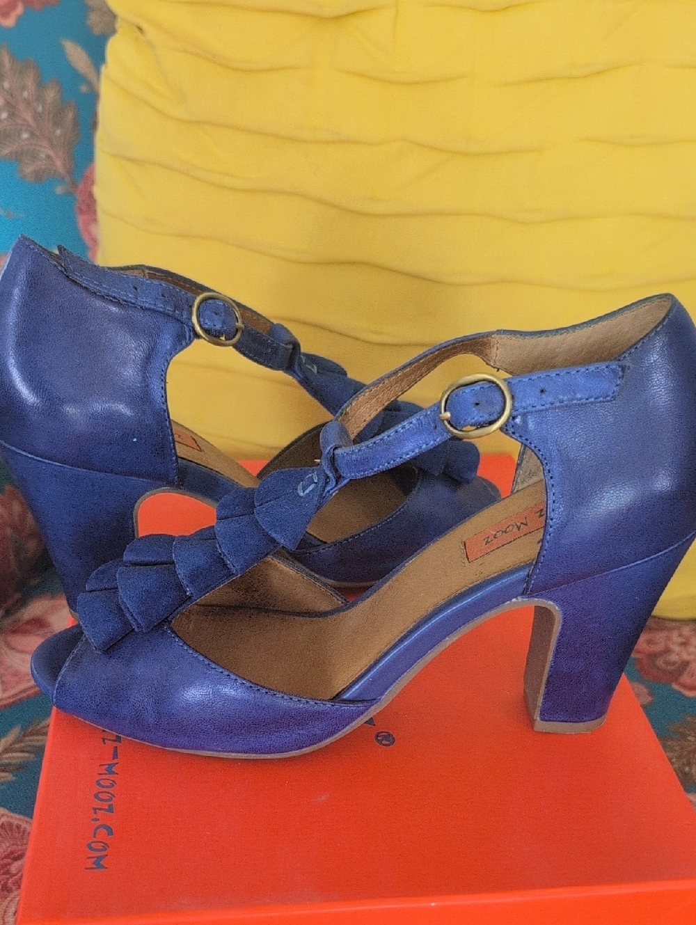 Miz Mooz Cobalt Blue T-Strap Peep-Toe Heels